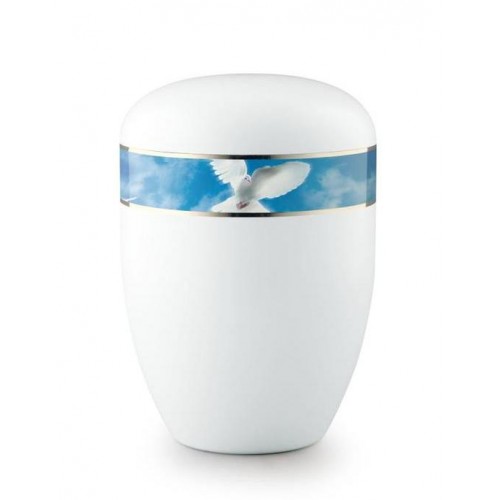 Biodegradable Urn (White with Dove in Flight Border)